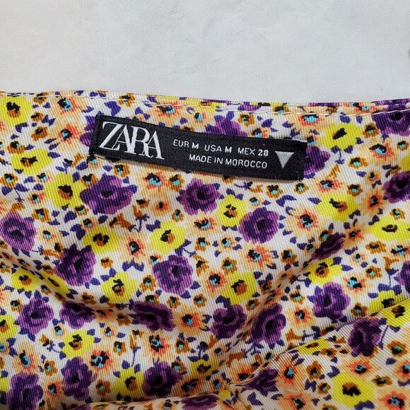 Zara Satin Effect Purple Floral Ruched Mini Slip Dress - Picture 3 of 6